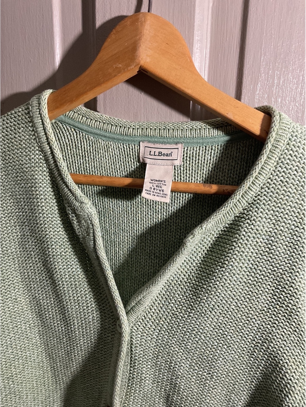 L.L.Bean Women's Light Green Cotton Knit Cardigan Sweater Size L Regular - Picture 7 of 11